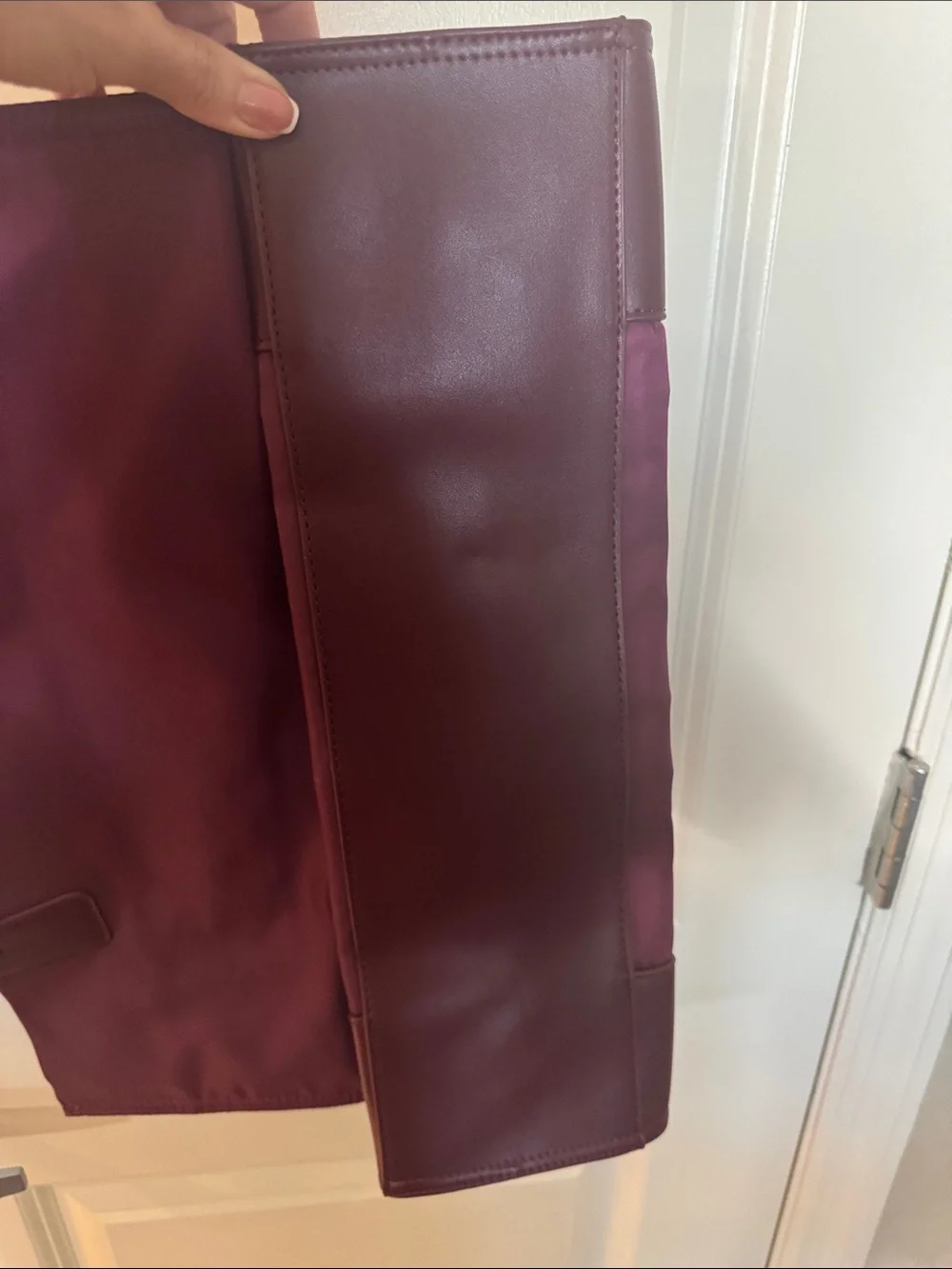 TB Plum Nylon Tote with Leather Trim - Picture 3 of 4
